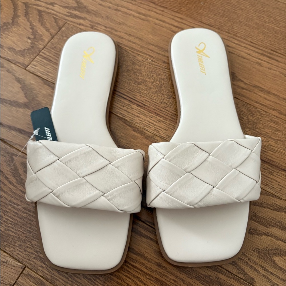 Cream Woven Slide Sandals